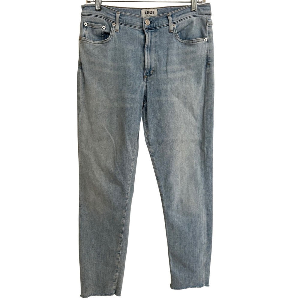 AGOLDE Sophie Mid Rise Skinny Crop Jeans Light Wash Raw Hem 30